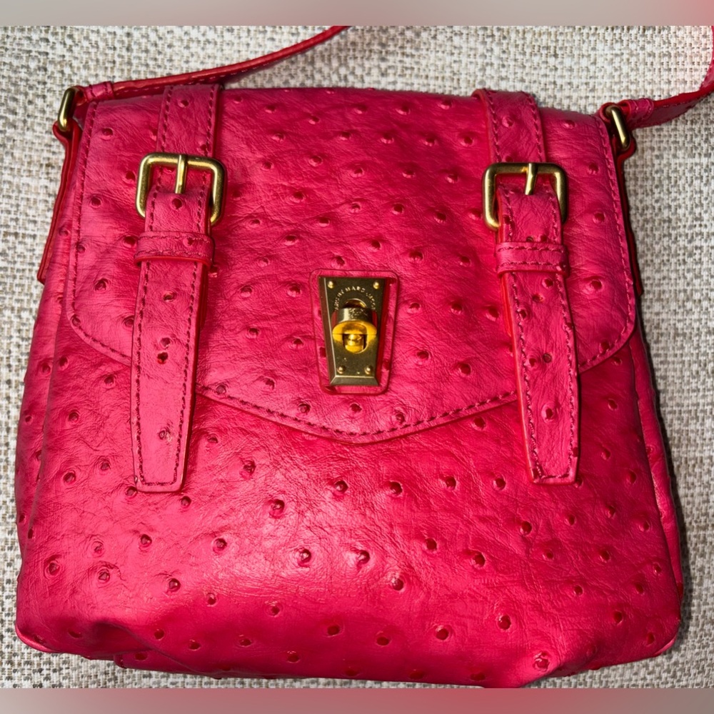 Marc Jacobs Pomegranate color faux ostrich leather crossbody bag purse
